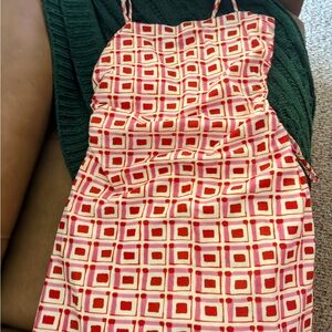 Zara Red and Cream Square Pattern Mini Dress